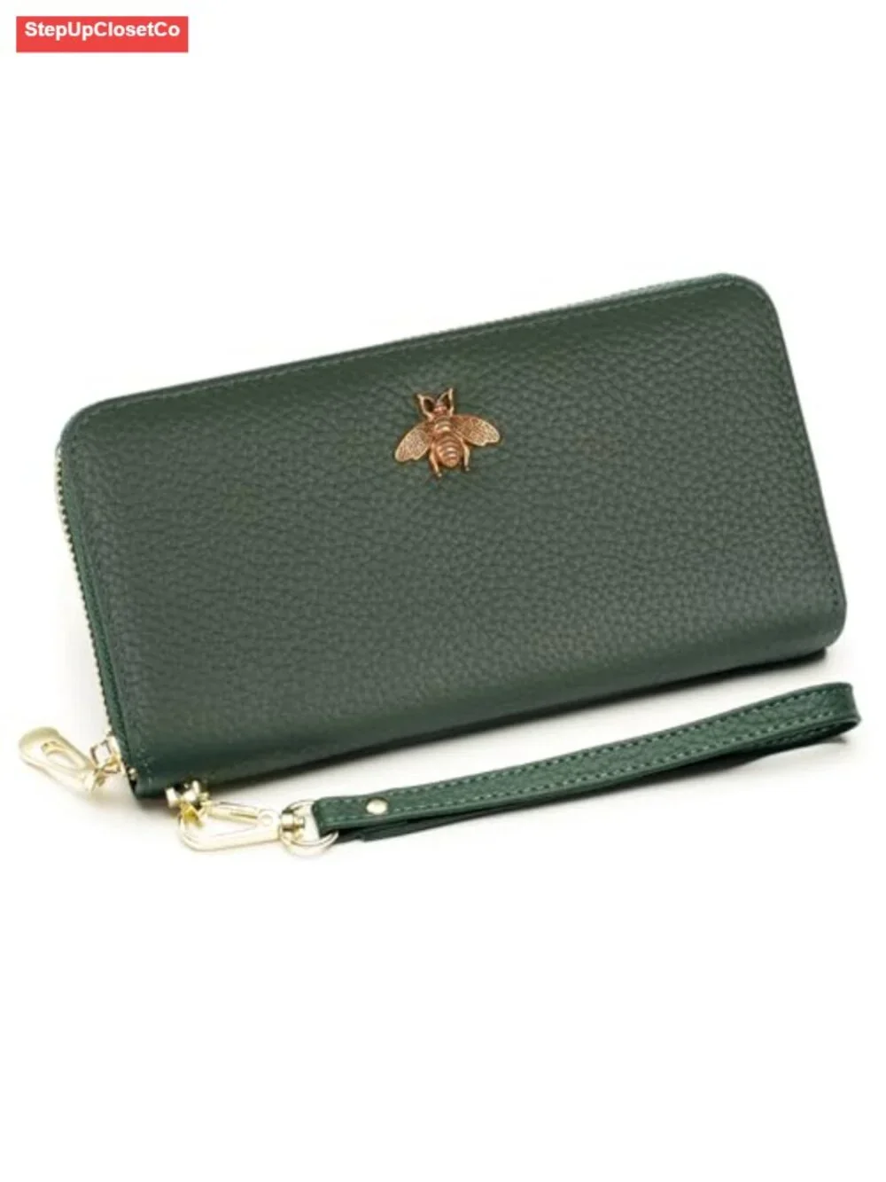 Genuine Leather Wristlet Wallet Clutch Purse with Bee Design for Women